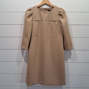 Camel beige 3/4 Sleeve Minimalist Clean Girl Preppy Academia Corporate Dress XS